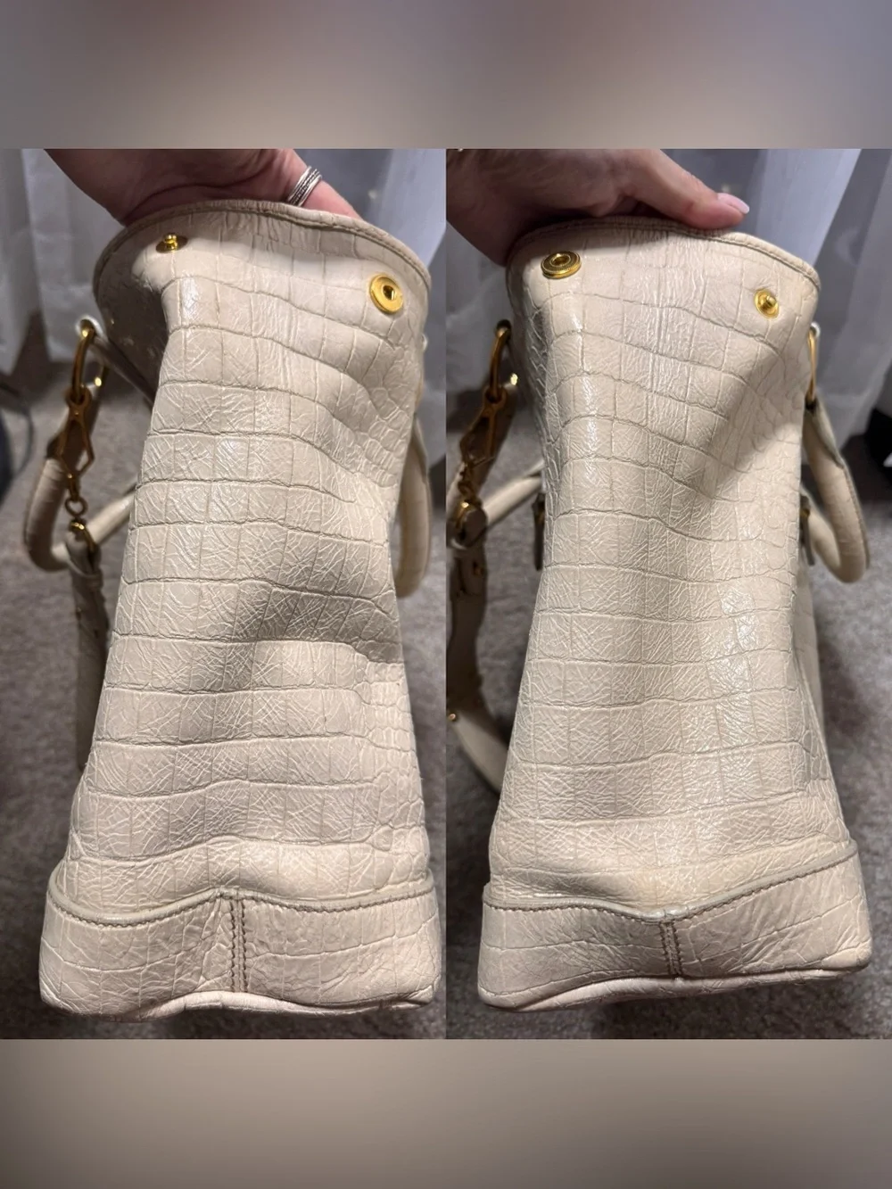 Miu Miu Cream Ivory Croc Embossed Leather Satchel Crossbody Bag